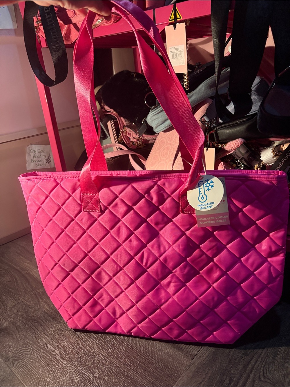 mine Hot Pink Quilted Insulated Tote